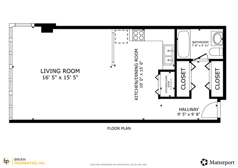 Floor plan for studio, 1 bath, 450 sqft